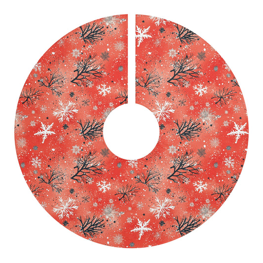 Festive Red Christmas Tree Skirt | Holiday Decor | Xmas Tree Cover | Winter Wonderland | Snowflake Design | Large Tree Skirts, Cozy