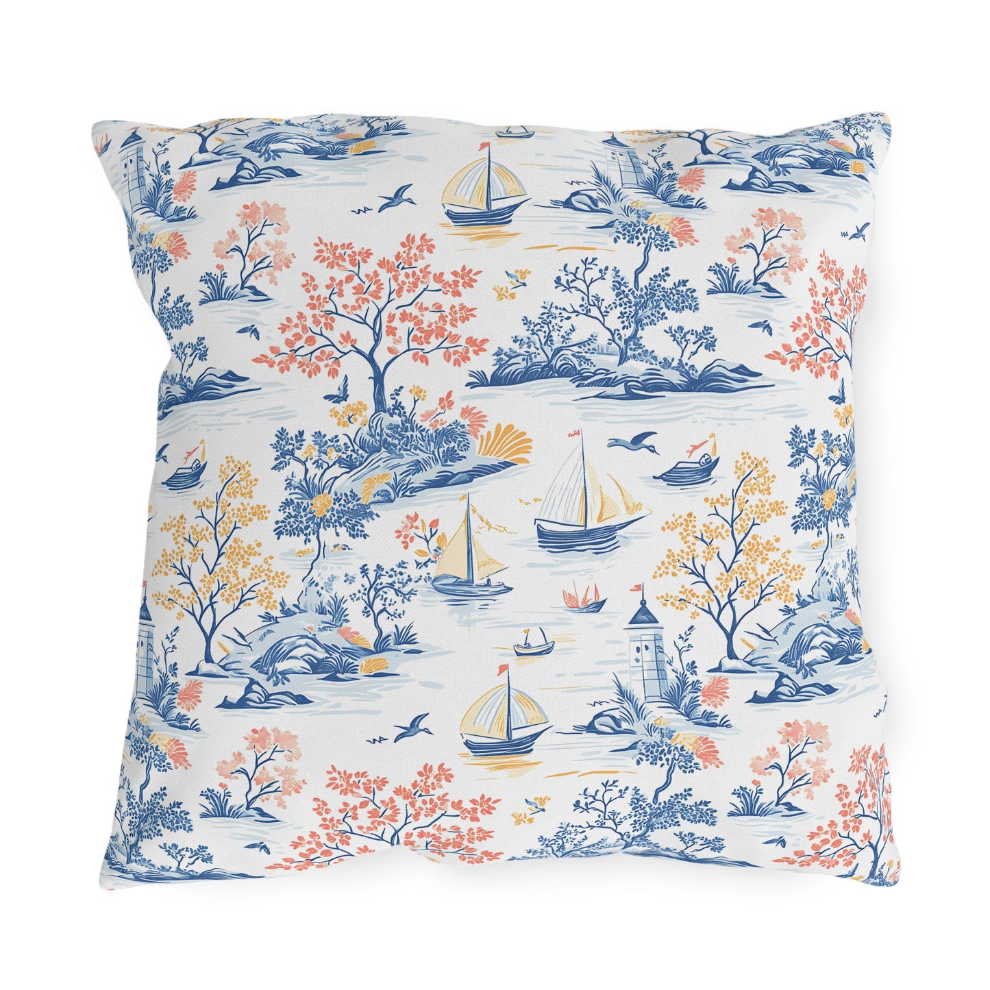 Coastal Toile Pillow, Nautical Outdoor Pillows, Coastal Decor, Summer Vibes, Garden Accessories, Patio Pillows, Home Decor