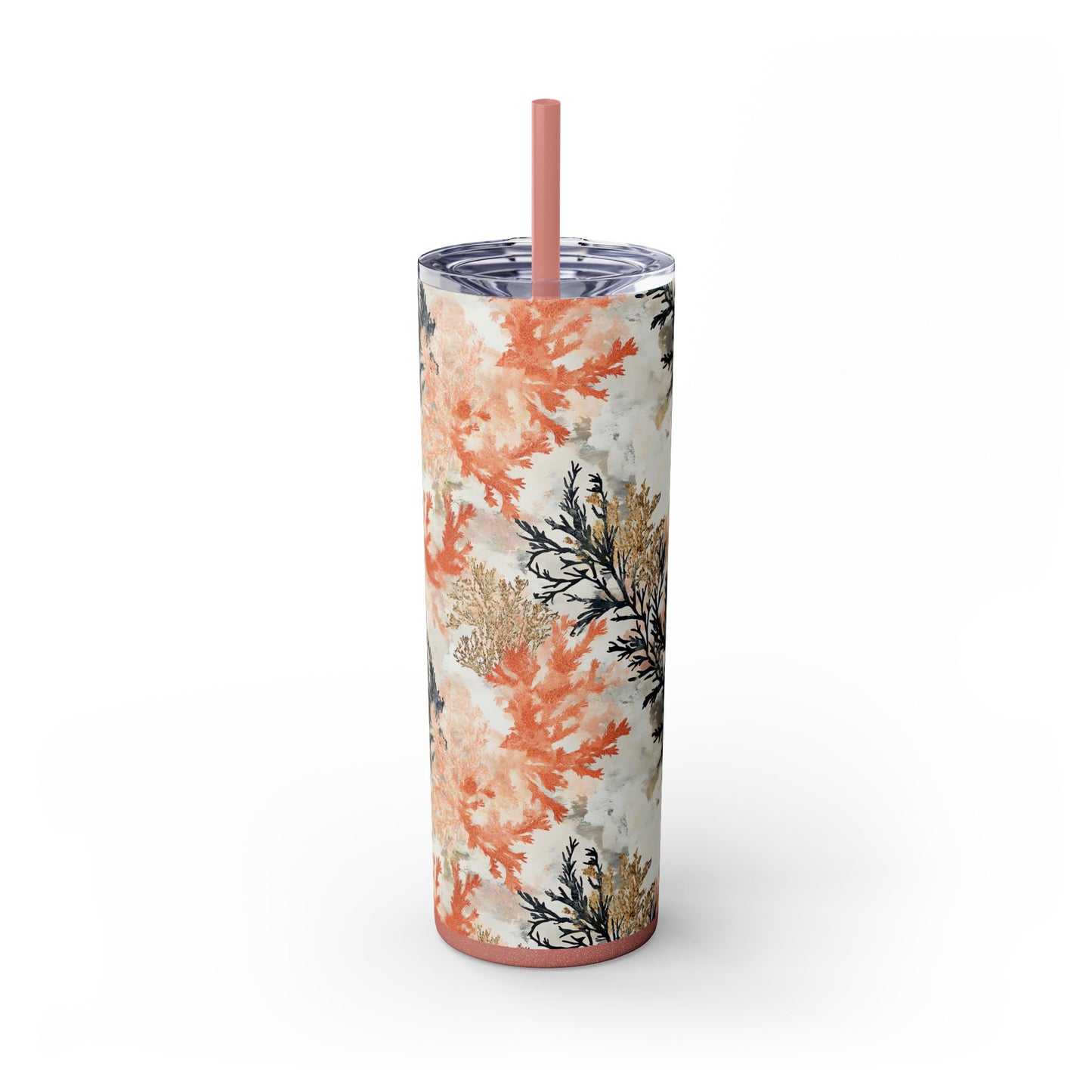 Ocean Inspired Skinny Tumbler with Straw, 20oz | Coral & Seaweed Design | Stylish Water Bottle | Perfect for Summer Beach Lovers, Gift