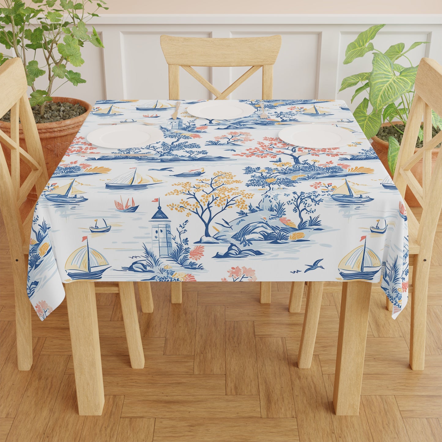 Coastal Life Tablecloth - Nautical Decor for Summer Gatherings, Outdoor Picnics, Beach Parties, Botanical Events, Home Dining