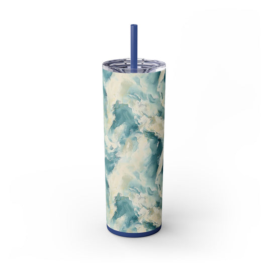 Serene Ocean-Inspired Skinny Tumbler with Straw, 20oz - Perfect for Home, Travel, Parties, Gifts, Summer Events, and Hydration