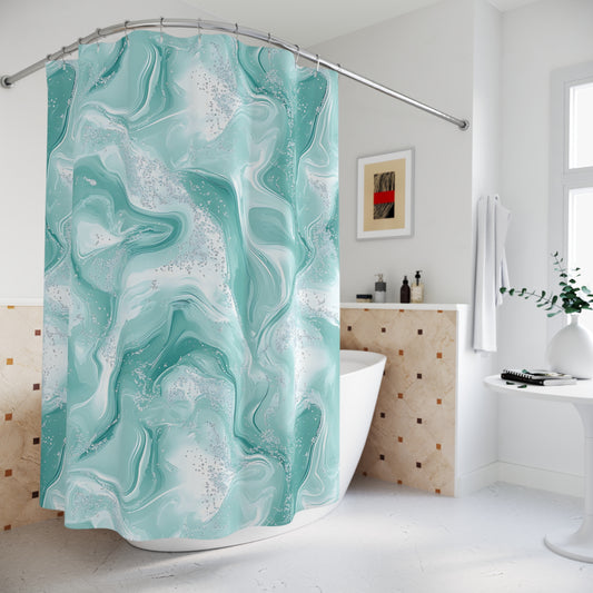 Elegant Turquoise Marble Shower Curtains, Modern Bathroom Decor, Stylish Home Accessory, Gift for Housewarming, Relaxing Vibes