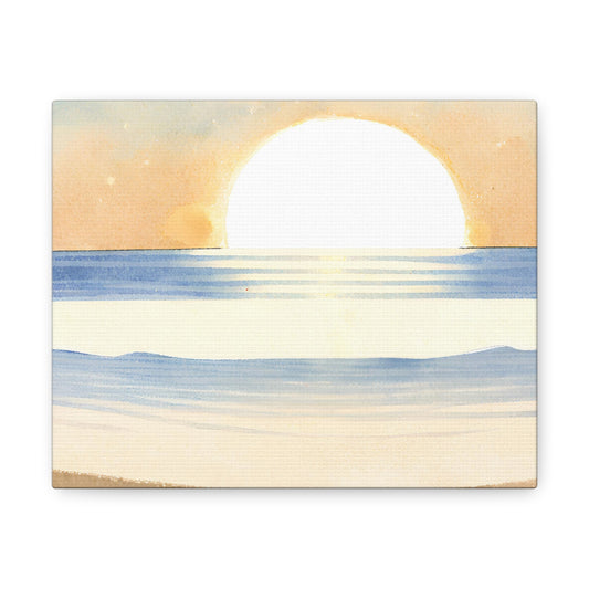 Canvas Gallery Wraps, Ocean Sun rise Watercolor Art Print, Coastal Home Decor, Beach House Wall Art, Nautical Sea Theme Painting, Seaside