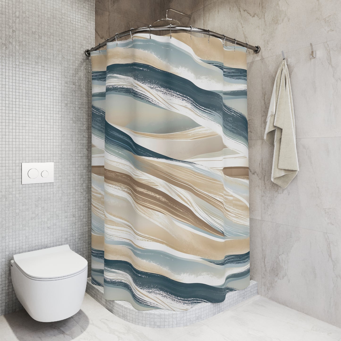 Sleek Abstract Waves Shower Curtain, Coastal Bathroom Decor, Modern Home Accessory, Gift for Her, Spa Inspired Design