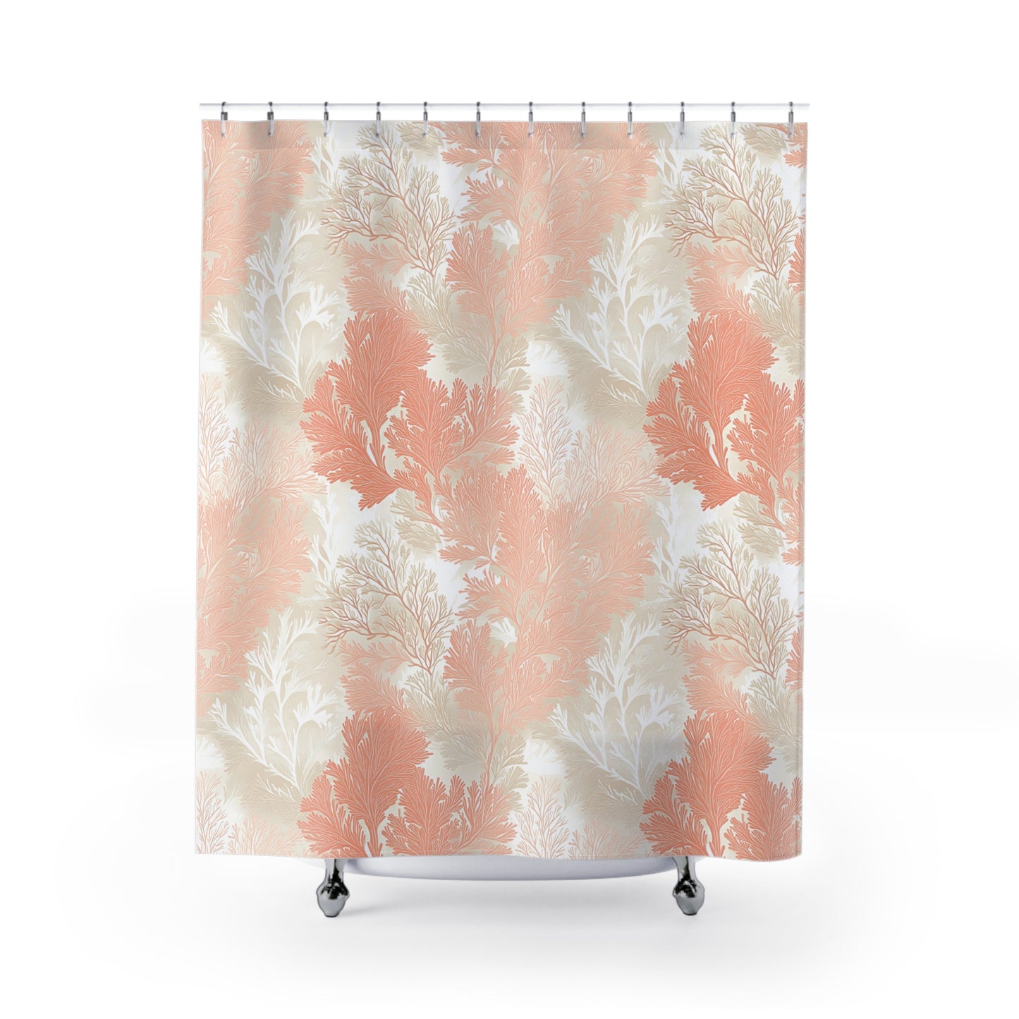 Elegant Coral Floral Shower Curtain, Bohemian Bathroom Decor, Ocean-Inspired, Gift for Beach Lovers, Tropical Vibes