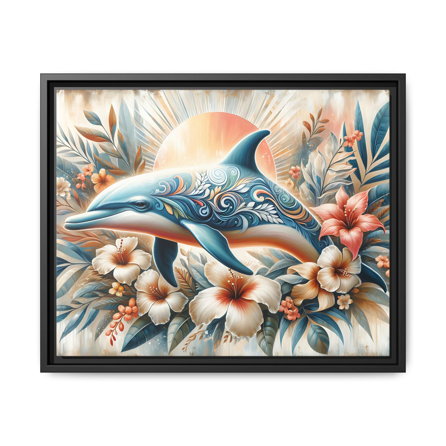 Canvas Wall Art, Dolphin Pastel Sea Life Decor, Framed Ocean Animal Artwork, Nautical Nursery Print, Coastal Beach Theme Poster, Underwater